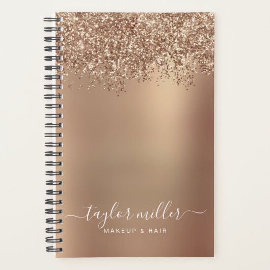 Elegant stijlvol roos goudglitter make-up en haar planner (Voorkant)