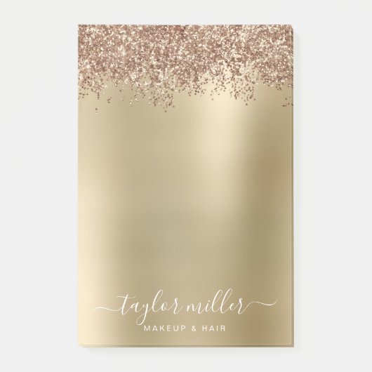 Elegant stijlvol roos goudglitter make-up en haar post-it® notes (Voorkant)