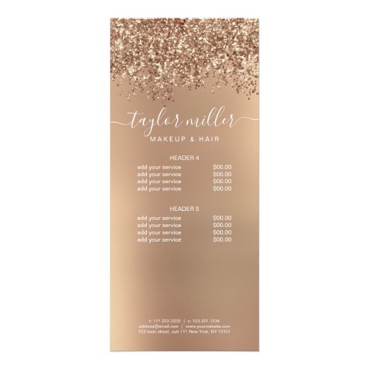 Elegant stijlvol roos goudglitter make-up en haar reclamekaart (Achterkant)