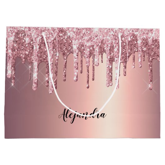 Elegant, stijlvol roos goudglitterdruppels groot cadeauzakje (Achterkant)