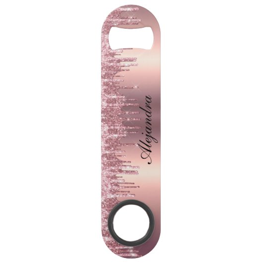 Elegant, stijlvol roos goudglitterdruppels speed flessenopener (Voorkant)