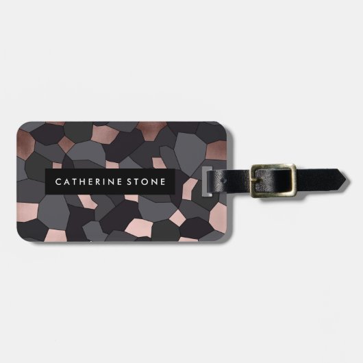 Elegant stijlvol roos goudgrijs en zwart mozaïek bagagelabel (Voorkant horizontaal)