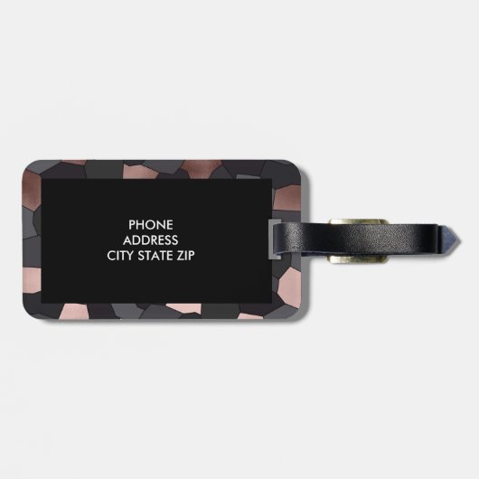 Elegant stijlvol roos goudgrijs en zwart mozaïek bagagelabel (Achterkant horizontaal)