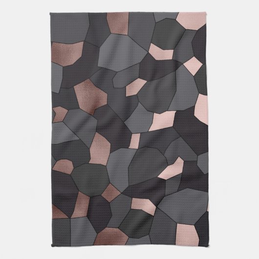 Elegant stijlvol roos goudgrijs en zwart mozaïek theedoek (Verticaal)