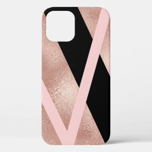 Elegant stijlvol roos goudroze zwart iPhone 12 hoesje