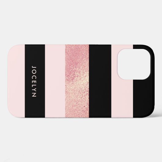 Elegant stijlvol roos goudroze zwarte streep Case-Mate iPhone case (Achterkant (horizontaal))