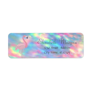 Elegant Stijlvol, Roze Flamingo Holographic Opal Etiket