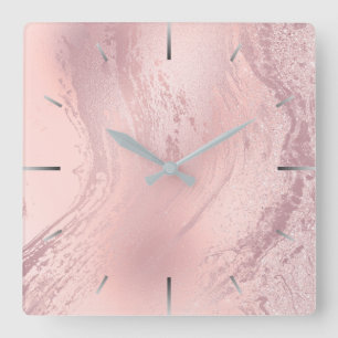 Elegant stijlvol roze roze roze goud glitter marme vierkante klok