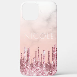 Elegant stijlvol roze roze roze goudglitterdruppel iPhone 12 pro max hoesje