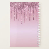Elegant stijlvol roze roze roze goudglitterdruppel planner (Achterkant)