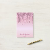 Elegant stijlvol roze roze roze goudglitterdruppel post-it® notes (Op bureau)