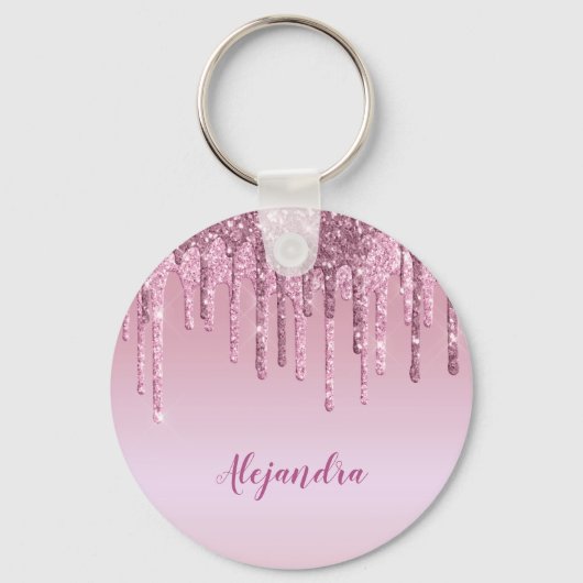 Elegant stijlvol roze roze roze goudglitterdruppel sleutelhanger (Voorkant)