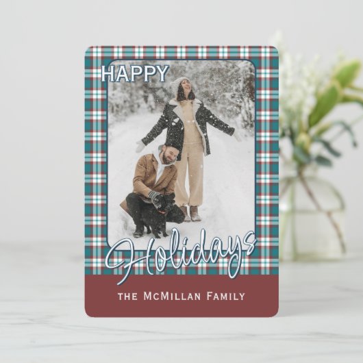 Elegant stijlvol rustiek speelpatroon feestdagenkaart (Staand voorkant)