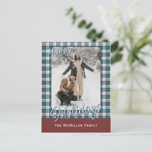 Elegant stijlvol rustiek speelpatroon feestdagenkaart (Staand voorkant)