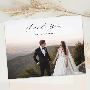 Elegant Stijlvol script Foto Weddenschap Bedankt Briefkaart