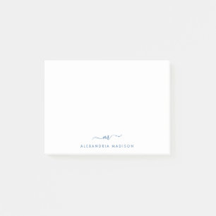 Elegant Stijlvol Script Navy Blue Monogram Kantoor Post-it® Notes