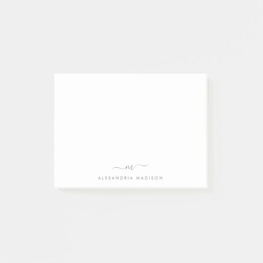 Elegant Stijlvol Script Zilvergrijs Monogram Kanto Post-it® Notes (Voorkant)