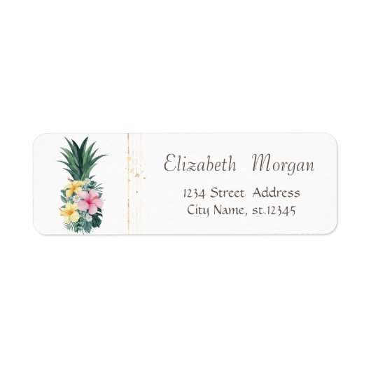 Elegant stijlvol, wit, ananas bloemen etiket (Voorkant)