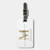 Elegant Stijlvol Wit Goud Monogram Initiaal Script Bagagelabel (Voorkant verticaal)