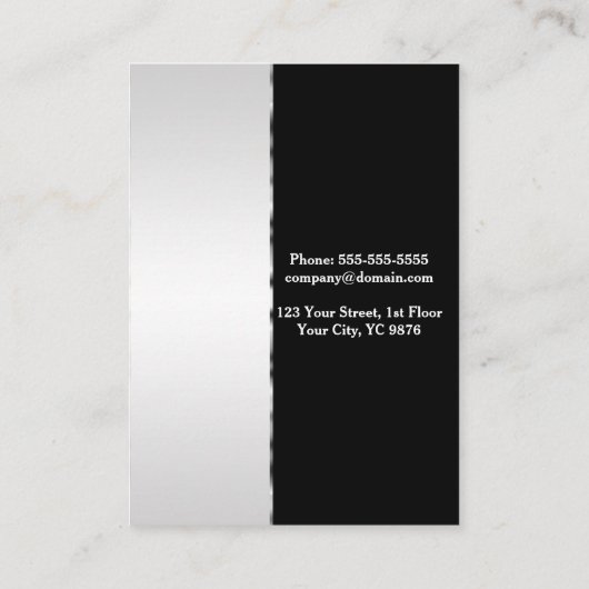 Elegant stijlvol, zilver, metalen badge verticaal visitekaartje (Achterkant)