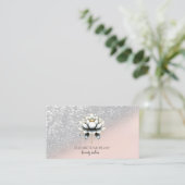 Elegant Stijlvol Zilveren Glitter Bokeh Lotus Pink Visitekaartje (Staand voorkant)
