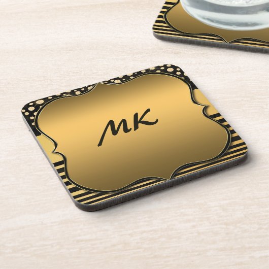 Elegant & stijlvol zwart & Gold Pattern-monogramme Bier Onderzetter (Linkerzijde)