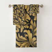 Elegant Stijlvol Zwart Oud Goud Swirls Bad Handdoek (Insitu)