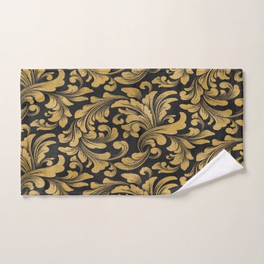 Elegant Stijlvol Zwart Oud Goud Swirls Bad Handdoek (Handdoek)