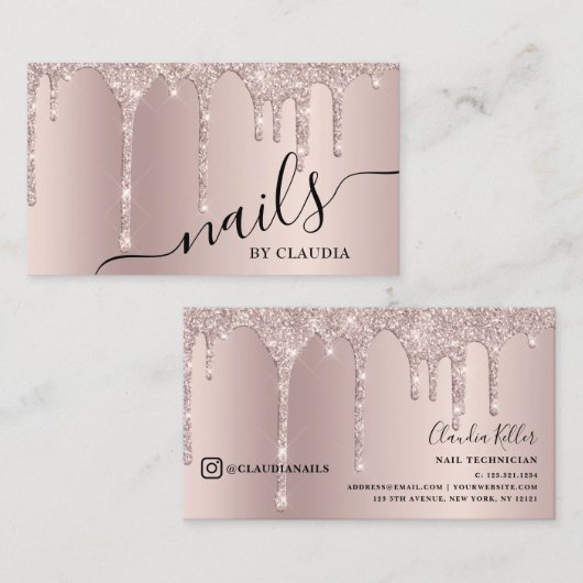 Elegant stijlvolle champagne glitter druppelt spij visitekaartje (Voorkant / Achterkant)