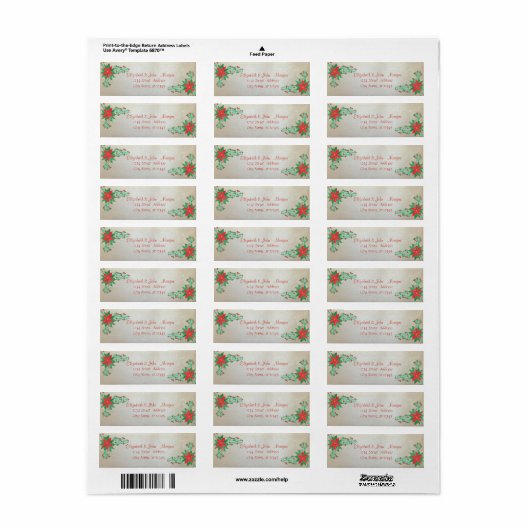 Elegant, stijlvolle Waterverf Kerstmis Poinsettia Etiket (Full Sheet)