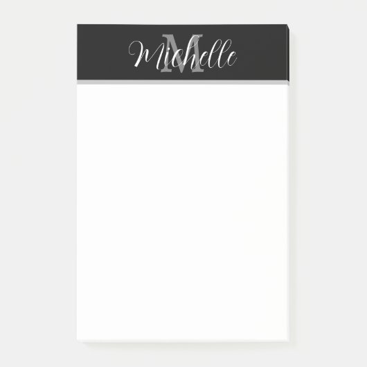 Elegant Stijlvolle Zwart Grijs Monogram Script Naa Post-it® Notes (Voorkant)