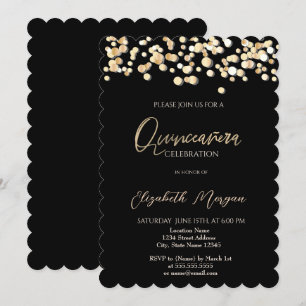 Elegant Stippen, Confetti Black Quinceañera Kaart
