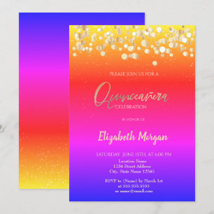 Elegant Stippen, Confetti Colorful Ombre Quinceañe Kaart