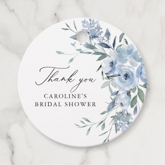 Elegant Stof Blauw Bloem Stijl Bruiloft Feest Bedankjes Labels (Voorkant)