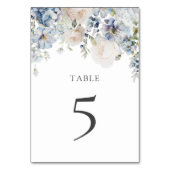 Elegant Stof Blauw Bloemendecor Tafelnummer Bruilo (Achterkant)