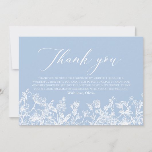 Elegant Stof Blauw Bloemig Bruidsmeisje Feest Bedankkaart (Voorkant)