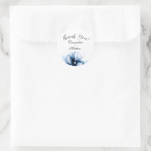 Elegant Stof Blauw Marine Bloemen Bruiloft Ronde Sticker (Tas)