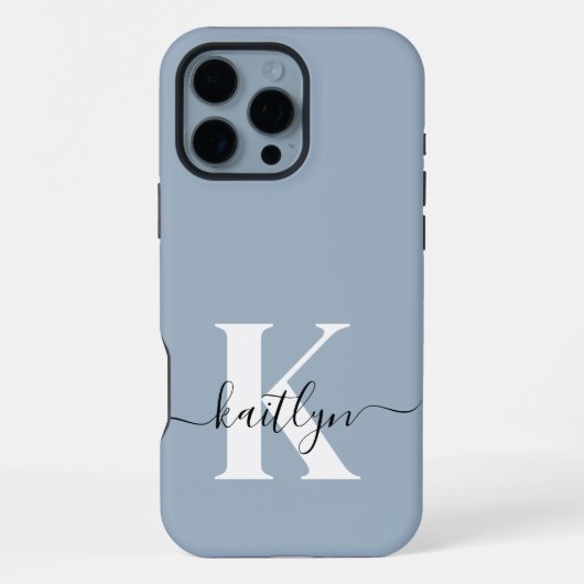Elegant Stof Blauw Schrift Monogram iPhone Hoesje (Achterkant)