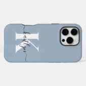 Elegant Stof Blauw Schrift Monogram iPhone Hoesje (Achterkant horizontaal)
