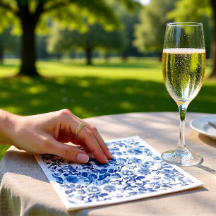 Elegant Stof Blauw Toile Bloemend Huwelijkspatroon Servet