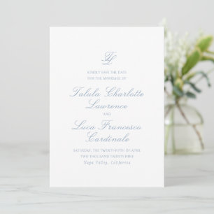 Elegant Stof Blauw Traditioneel Huwelijk Save The Date