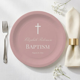 Elegant Stof Roze Doop Papieren Bord