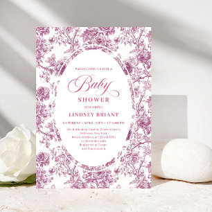 Elegant Stof Roze Toile Rozen Baby Shower Uitnodig Kaart