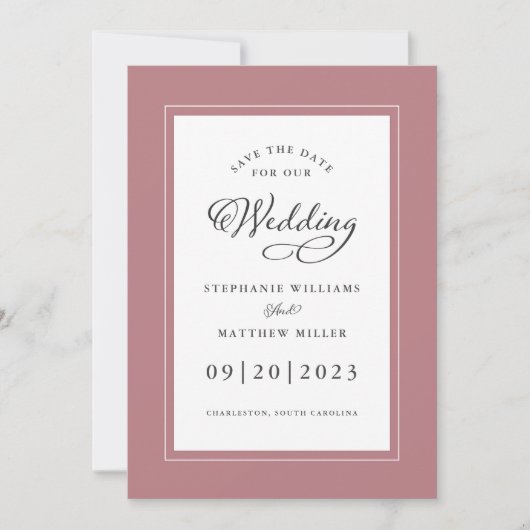 Elegant Stof Roze Trouw Chic Lijst Calligrafie Save The Date (Voorkant)