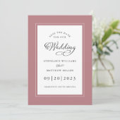 Elegant Stof Roze Trouw Chic Lijst Calligrafie Save The Date (Staand voorkant)