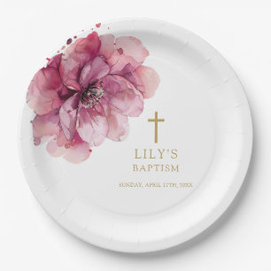 Elegant Stof Roze Waterverf Bloem Doop Papieren Bordje