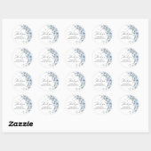 Elegant Stofblauw Bloemendesign Bruiloftfeest  Ronde Sticker (Vel)