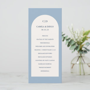 Elegant Stofblauw Boog Modern Huwelijk Programma