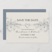 Elegant Stofblauw Calligrafie Bruiloft Save The Date (Voorkant / Achterkant)