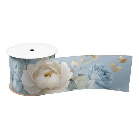 Elegant Stofblauw en Crème Roze Bruiloft  Lint (Spoel)